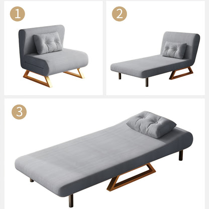 Slaapbank – Sofa Bed – Slaapstoel – Logeerbed – Vouwbed – Verstelbare Rugleuning 90°-180° – Inclusief Comfortabel Kussen – Licht Beige Stof Met Metalen Poten