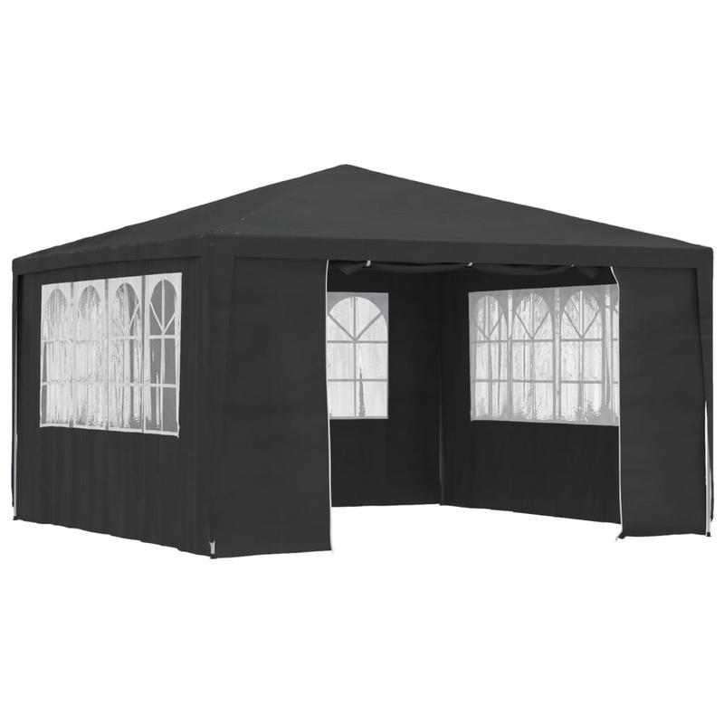 Professional Party Tent with Side Walls, 90 G/Square Meter, 4X4 Meters, in Anthracite Color.