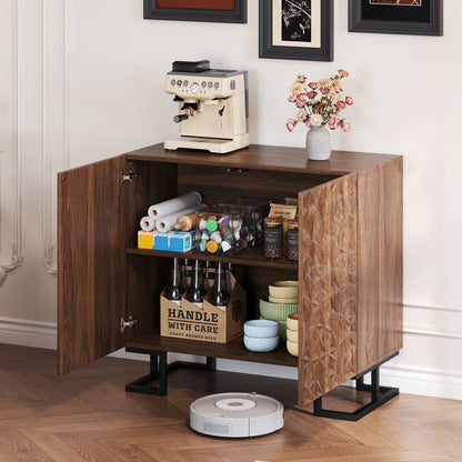 Sideboard – Dressoir – Kabinet – Opbergkast – Sidetable – Donker Walnoot – Schuifdeuren – Metalen Poten – Ruime Opbergruimte – Eenvoudige Montage