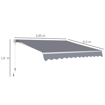 Articulated arm awning Adjustable clamp awning Patio awning 3.95 x 3m sun protection with crank, balcony awning, grey