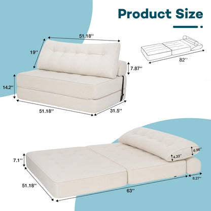 Vouwbare Slaapbank – Slaapbank Opklapbaar – Slaapstoel – Loungesofa – Bedbank – Comfortabel 18 cm Dik Schuim – Corduroy Stof Wit Full Size