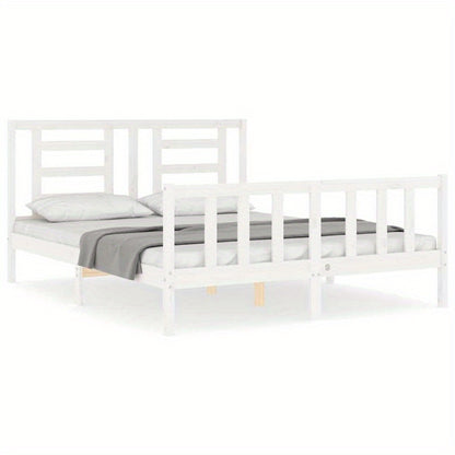 White Bed Frame Measuring 160X200 Cm, Made of Solid Pine Wood, Removable And Long-Lasting, Without a Mattress.