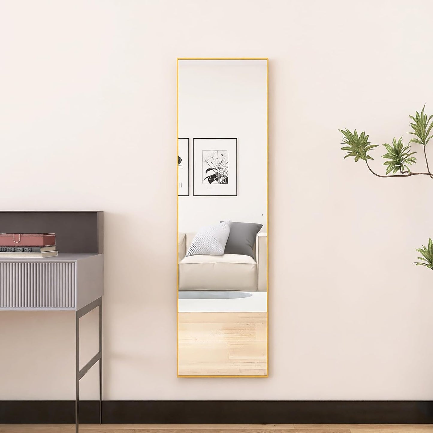 Volspiegel – Vloerspiegel – Wandspiegel – Lengtemeter Spiegel – Rechthoekige Spiegel – Aluminium Frame – 180x80 cm Gouden Afwerking