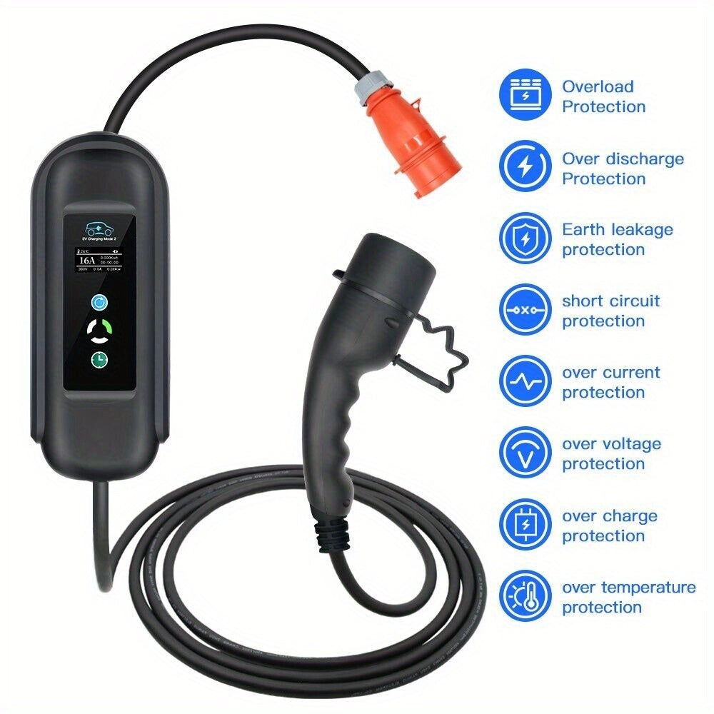 ev laadkabel – oplaadkabel elektrische auto – type 2 laadkabel – mobiele laadkabel – EV oplaadkabel – 11 kW drie-fasig – 5 meter kabel met instelbare stroom en starttijd