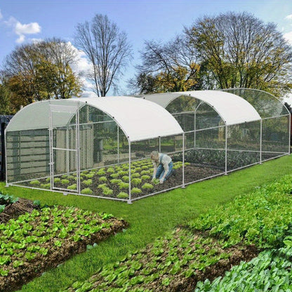 Chicken Coop Buitenren – Kippenren Hekwerk – Pluimveeverblijf – Ren voor Konijnen – Vogelschuur – Gegalvaniseerd Stalen Frame – PVC Coated Draadgaas – 300 x 200 x 185 cm – Met Zonnescherm