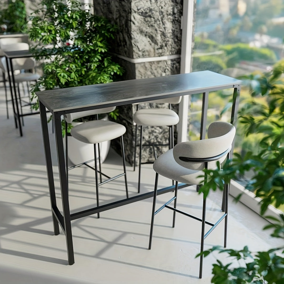 Barkruk – Bar Tafel – Bistro Tafel – Keukentafel – Tafeltje – Keramisch Marmer – Zwart Metalen Frame – Rechthoekig – 120x40x105 cm