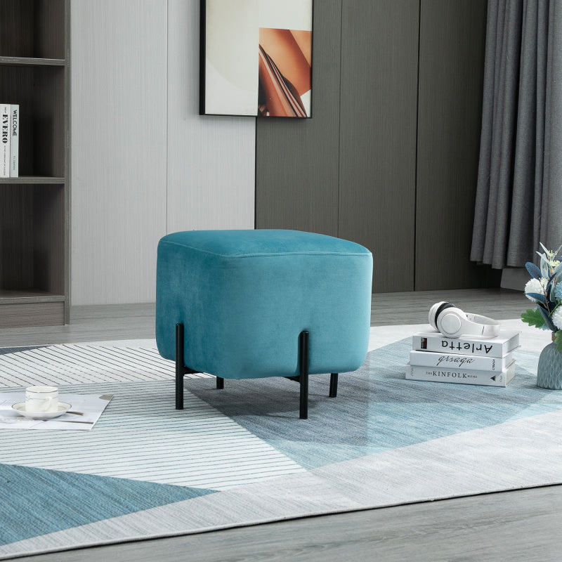 Voetenbankje – Voetensteun – Poef – Krukje – Ottoman – Turquoise – Polyester Bekleding – Stalen Frame – 44,5x44,5x41,5 cm – Comfortabel & Stijlvol