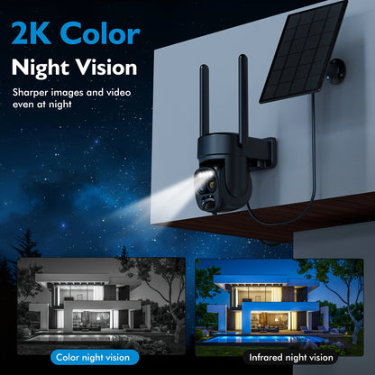 Solar Beveiligingscamera – Draadloze Beveiligingscamera – Zonne-energie Camera – Buiten Camera – 2K Full HD – Bewegingsdetectie & AI-Herkenning