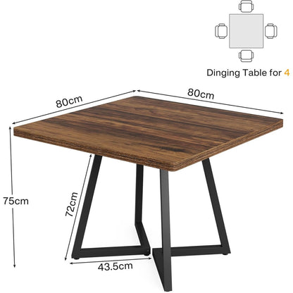 Vintage Eettafel – Keukentafel – Bistrotafel – Tafel Voor 4 Personen – Houten Tafel – Industrieel Metaal Onderstel – Compact 80x80 cm – Stijlvol Bruin