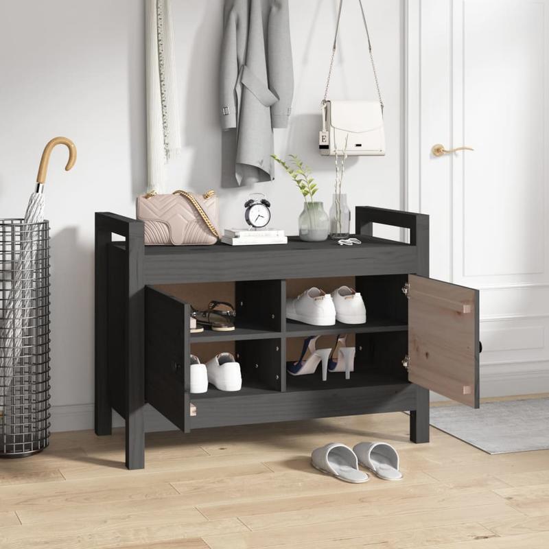 Modern Gray Solid Pine Wood Half Bench with Storage - 80x40x60cm, Perfect for Entryway or Living Room, Dual-Function Shoe Rack & Organizer Stool, Shoe Storage Bench