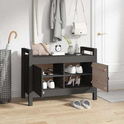 Modern Gray Solid Pine Wood Half Bench with Storage - 80x40x60cm, Perfect for Entryway or Living Room, Dual-Function Shoe Rack & Organizer Stool, Shoe Storage Bench