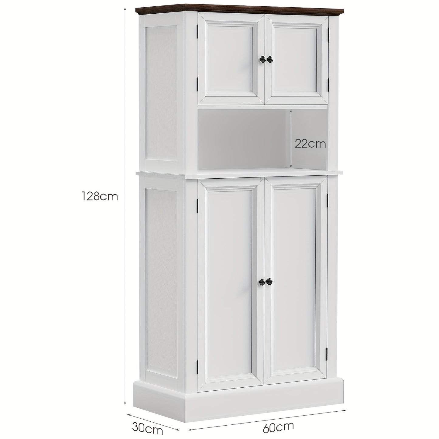 Hoge Bergkast Keukenkast – Opbergkast – Voorraadkast – Keukenkastje – Kast Met Blad – 128 cm Hoog – 4 Deuren Met Werkblad – Wit Met Tigerstripe Design