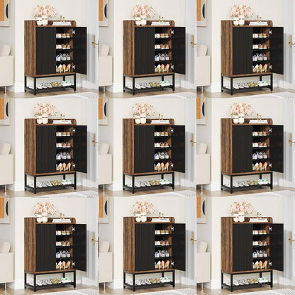 Schoenenkast – Schoenenrek – Schoenenopberger – Schoenkast – Schoenmeubel – 5-laags design – Stijlvol zwart-bruin hout en metaal – Compact en ruimtebesparend (25+ paar)