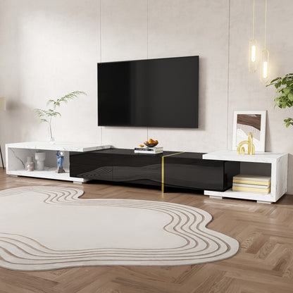 Modern Tv-Meubel – Tv-Kast – Mediameubel – Tv-Dressoir – Entertainmentmeubel – Verstelbare Lengte 140-260 Cm – Draaifunctie Met Witte Marmeroptiek