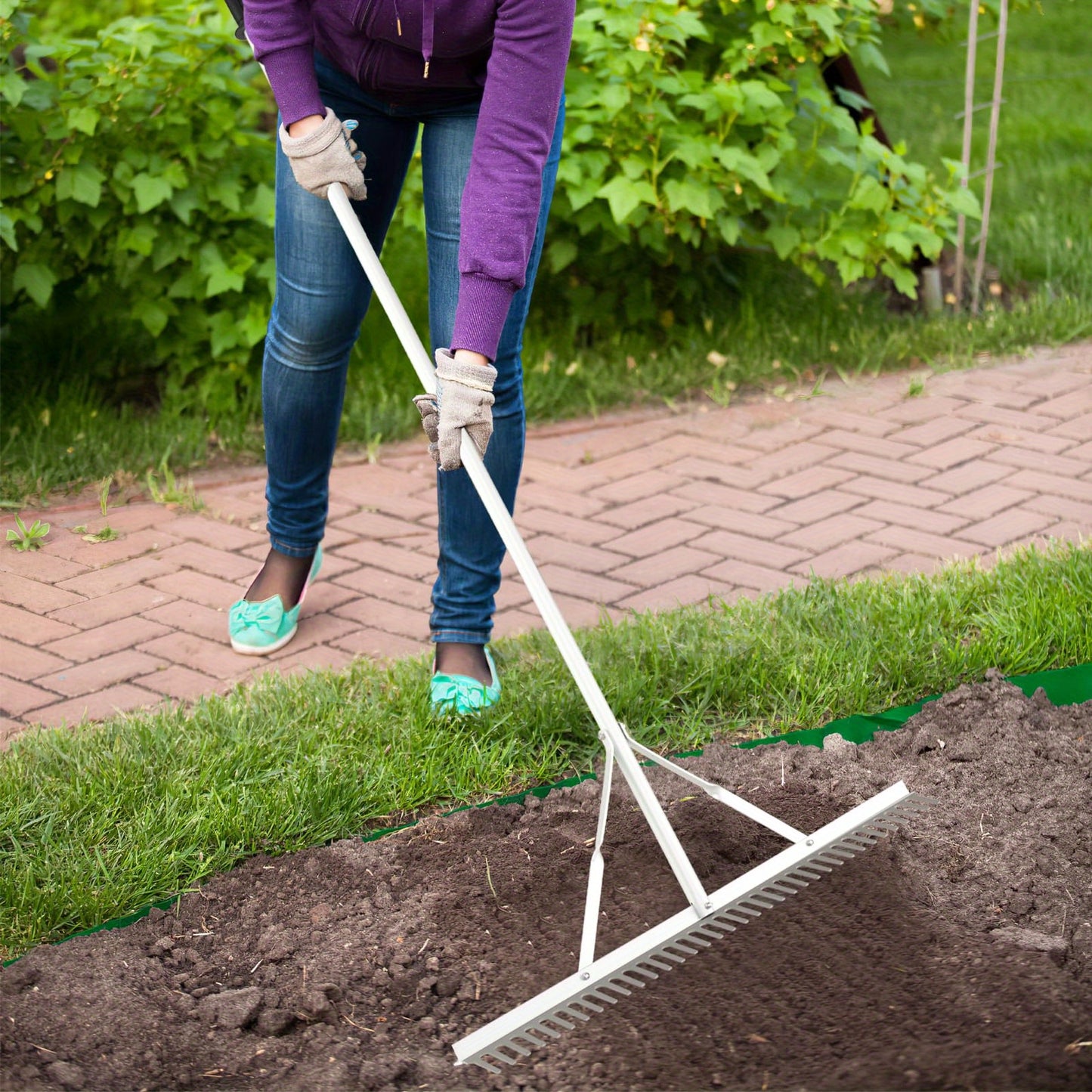 Tuinhark – Gras Hark – Blad Hark – Bodem Hark – Tuingereedschap – Aluminium Sneeuw Hark – Dubbelzijdig Harkhoofd – 174 cm Lang