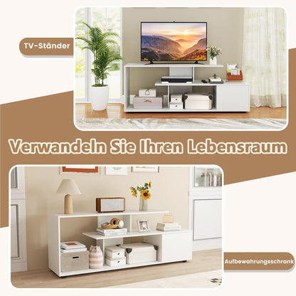 TV-meubel – TV-kast – Lowboard – Tv-meubel met opbergruimte – Tv-plank – Wit – Voor tv’s tot 55 inch – Uniek asymmetrisch design