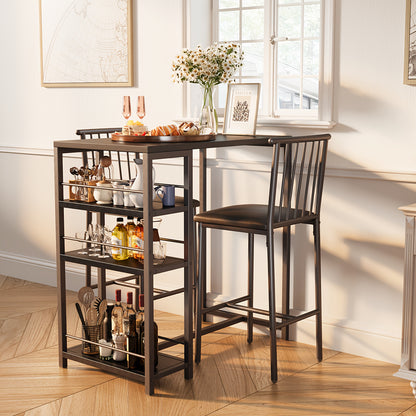 Eettafelset – Eethoek – Tafel met Stoelen – Meubelset – Diningset – Massief Hout & Kunstmatig Board – Klassiek Zwart-Grijs Design