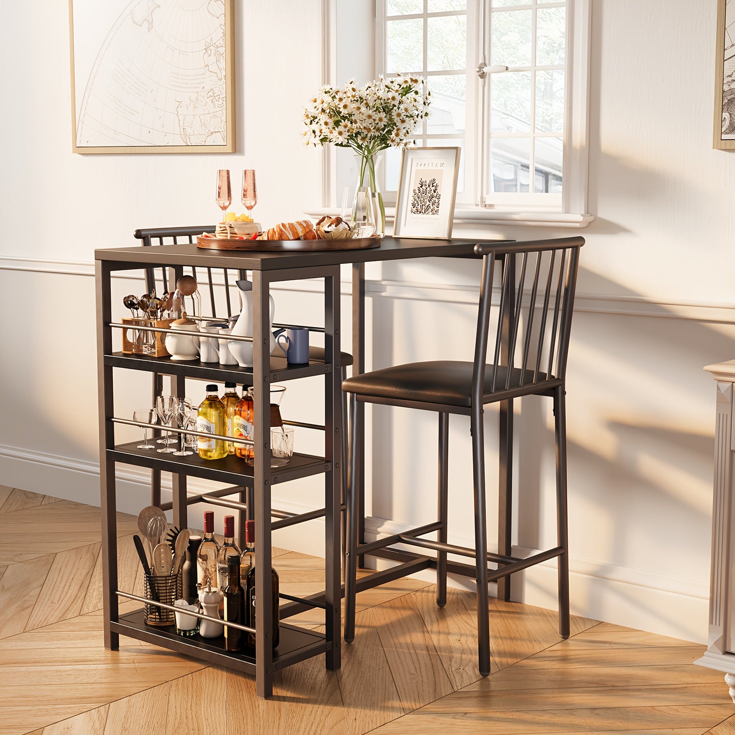 Eettafelset – Eethoek – Keukentafel – Zitgroep – Meubelset – Massief Hout – Kunststof Fineer – Klassiek Design – Zonder Elektriciteit