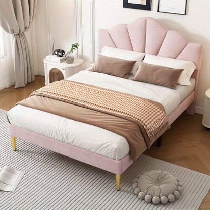 Uitschuifbaar Bed – Tweepersoonsbed – Bedframe – Slaapbank – Bedbodem – 140x190 cm – Velvet Gestoffeerd – Verstelbare Rugleuning met Gouden Poten