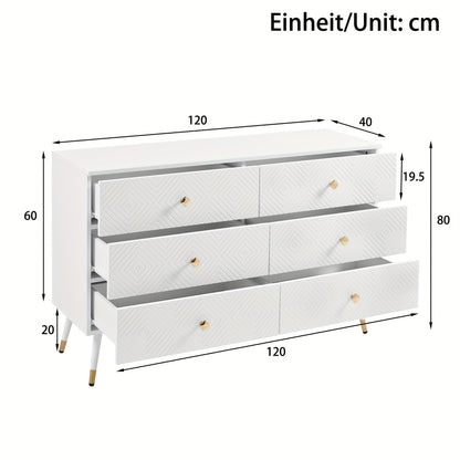 Modern 6 Drawer Chest Of Drawers - 120x40x80cm - Ideal for Bedroom And Living Room, Storage Drawer Units