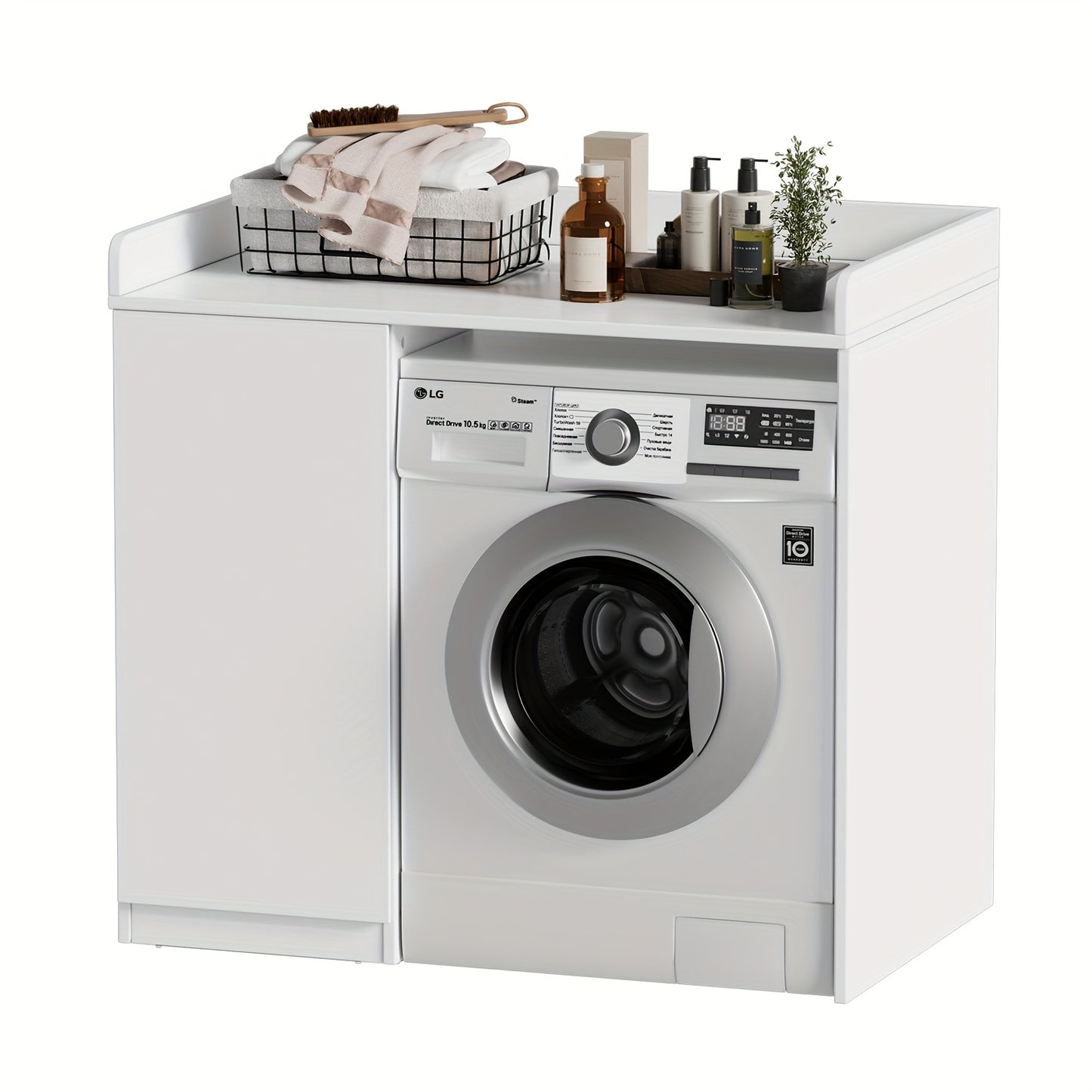 Wasmachinekast – Wasdrogerkast – Opbergkast – Waskamermeubel – Wit – 96x66x96 cm – 2 Ruime Planken – Verstelbare Zijopslag