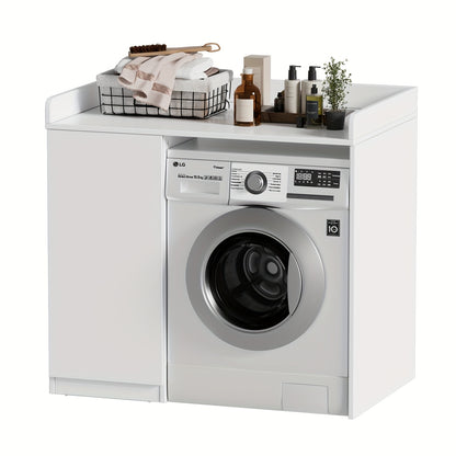 Wasmachinekast – Wasdrogerkast – Opbergkast – Waskamermeubel – Wit – 96x66x96 cm – 2 Ruime Planken – Verstelbare Zijopslag