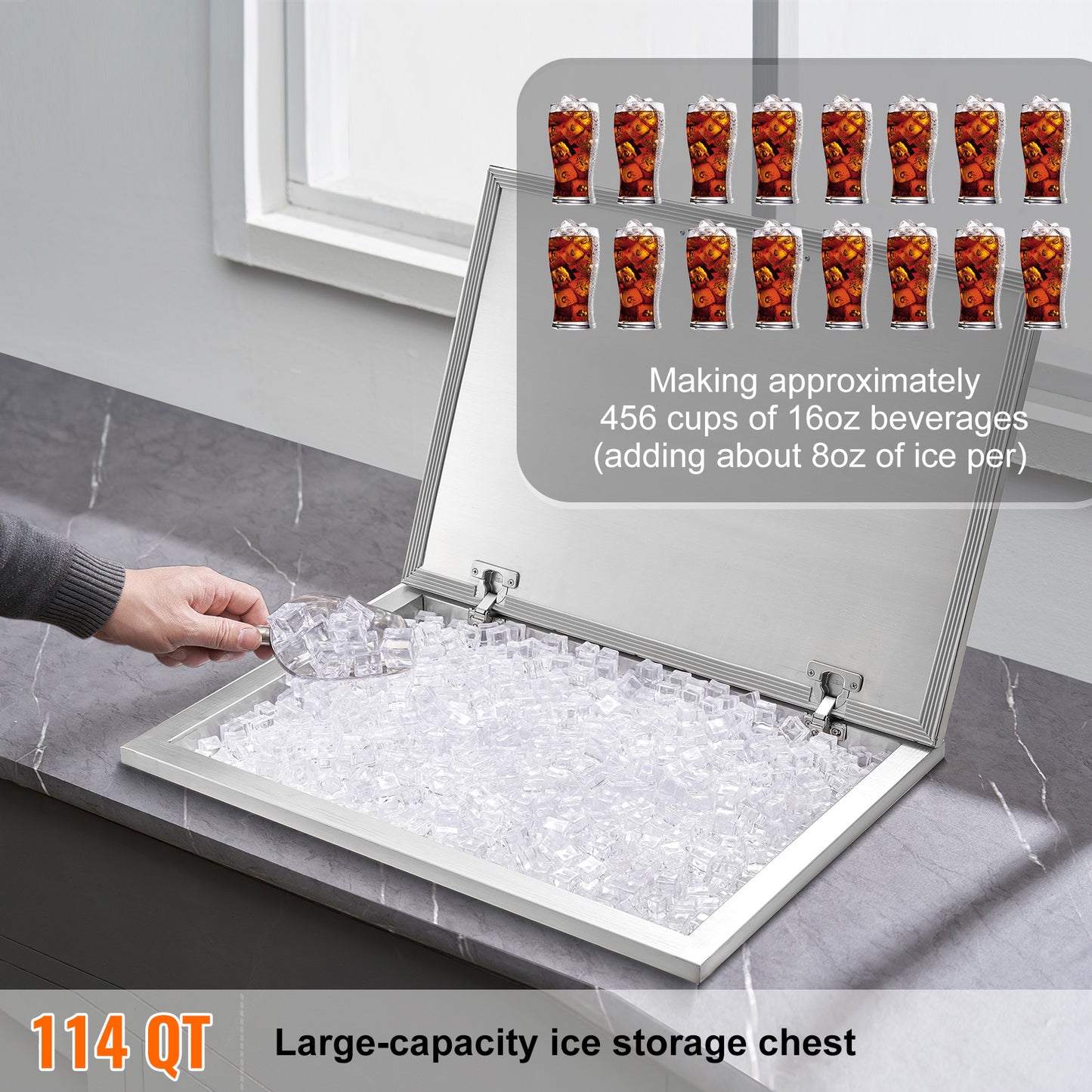 Ijskist – Koelbox – IJscontainer – IJskoeler – Inbouw Ijsvak – RVS 107,8L Capaciteit – 20mm PU Isolatie