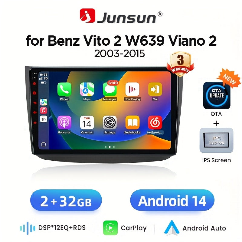 Android 2DIN Autoradio – Multimedia Speler – Inbouw Radio – Touchscreen Radio – Auto Stereo – 10 Inch IPS Scherm – Draadloos CarPlay & Android Auto – 2GB RAM 32GB ROM – GPS Navigatie WiFi – Plug & Play voor Benz Vito 2 W639 Viano 2 (2003-2015)