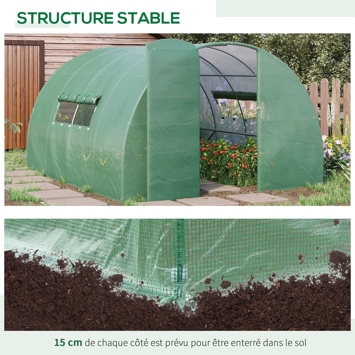 Tunnelkas – Kweekkas – Tuinkas – Serre – Groentekas – Groen – 12 m² – Gegalvaniseerd Stalen Frame – UV-Bestendige PE-Folie Met Ventilatieraampjes