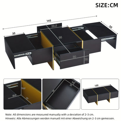 Salontafel – Koffietafel – Woonkamertafel – Bijzettafel – Tafel met Lades – Hoogglans Zwart – Ruimtebesparend Ontwerp – Vier Lades