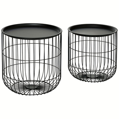Salontafel – Bijzettafel – Koffietafel – Woonkamertafel – Zwarte Stalen Set van 2 – Met Opbergruimte – Compact & Duurzaam