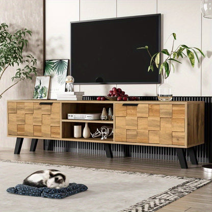 Modern TV Meubel – Tv Kast – Tv Stand – Entertainment Meubel – Woonkamer Kast – 160 cm Breed – 2 Deuren en 2 Open Vakken – Zwart Bruin Wit