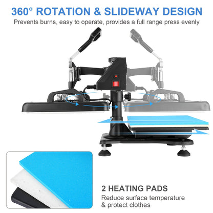 Warmtepers – Hittepers – Transferpers – Textielpers – Tefloncoating – 360° Draaibaar – Digitale Timer
