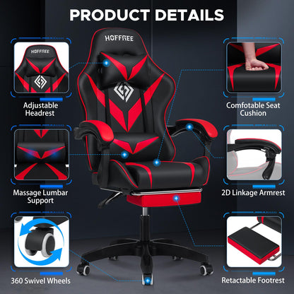 Gaming Stoel – Gaming Chair – Bureaustoel – Computestoel – Gameloungestoel – Wit Roze – Ergonomisch Design – 2-Punts Lumbale Massage