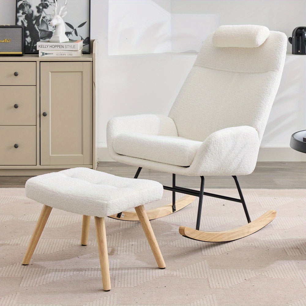Schommelstoel – Relaxstoel – Fauteuil – Loungestoel – Woonkamerstoel – Teddy Velvet Bekleding – Geïnjecteerd IJzeren Frame Met Rubberen Poten