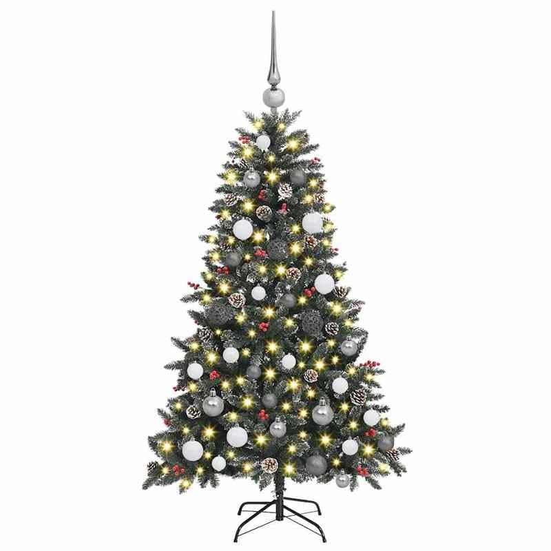 Full PVC Artificial Christmas Tree with Lush Green Foliage & Clear Ornament-Like Branch Tips - Pre-Lit with Warm White Lights, Sturdy Black Stand, No Electricity Needed, Easy Setup for Living Room, Bedroom, Window Display - D