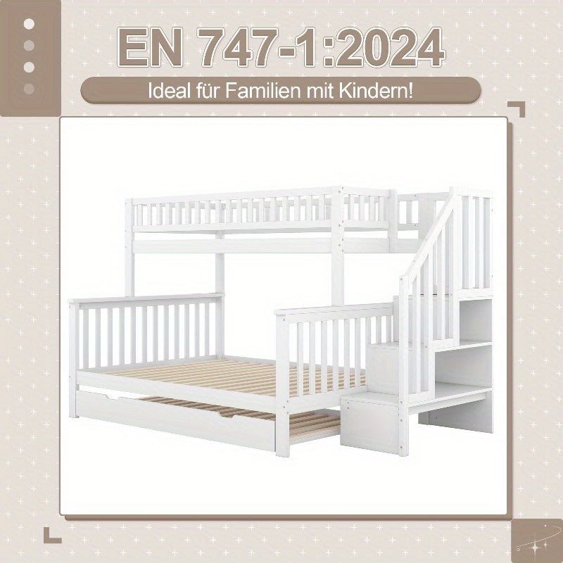 Witte Metaal Hoogslaper – Loftbed – Stapelbed – Stapelbed met Lade – Stalen Bedframe – Twin/Full 90x200 & 140x200cm – Ruimtebesparend Ontwerp – Stevig Metalen Constructie