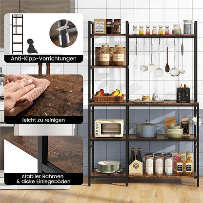 Keukenkast – Opbergkast – Rek – Plankenkast – Opbergmeubel – 5-laags Met Stopcontacten – Vintage Bruin Met Metalen Frame