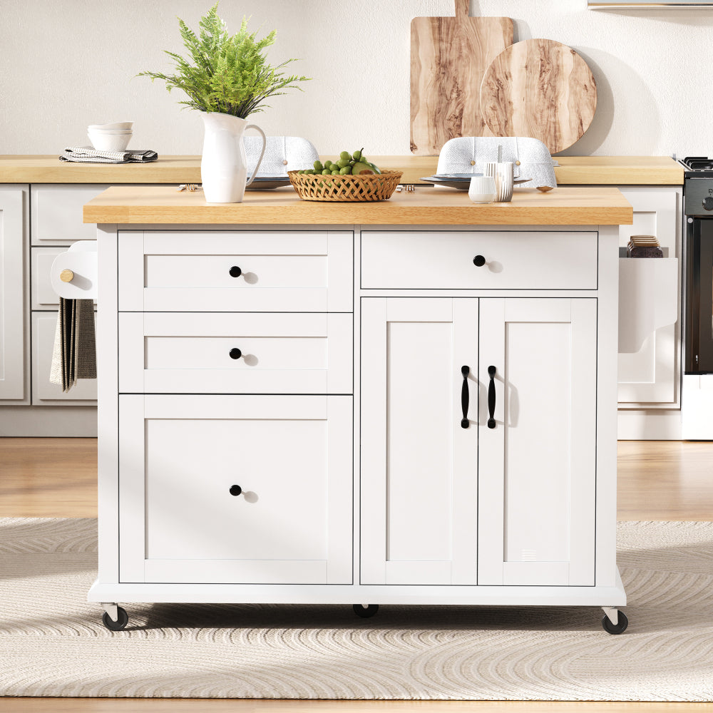 Mobile Kitchen Island with Extendable Table & Rolling Cart - White Heavy-Duty Multi-Functional Cart with Storage Drawers, Expandable Dining Table, Space-Saving Suitable, Dining Room, RV, Apartment