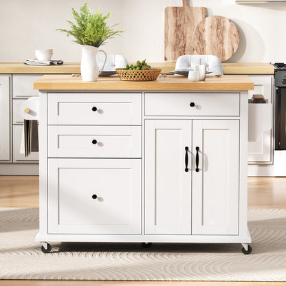 Mobile Kitchen Island with Extendable Table & Rolling Cart - White Heavy-Duty Multi-Functional Cart with Storage Drawers, Expandable Dining Table, Space-Saving Suitable, Dining Room, RV, Apartment
