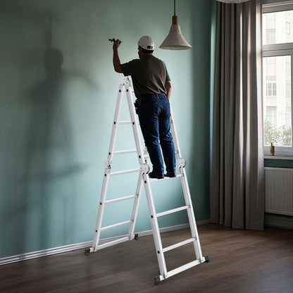 Multipurpose Ladder, Household Ladder, Foldable, Step Ladder Work Platform, Load-Bearing 150kg, Aluminum Alloy Combination Ladder, Silvery, (4X3 Steps, 4X4 Steps, 4X5 Steps)