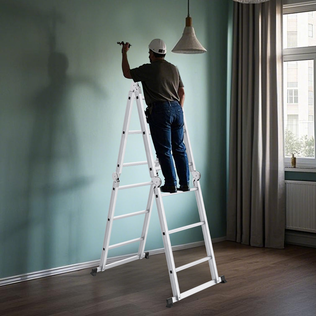 Opvouwbare Ladder – Huishoudladder – Multitrap – Werkplatform – Combinatieladder – Aluminium Legering – Draagvermogen 150 kg – 4x4 Treden