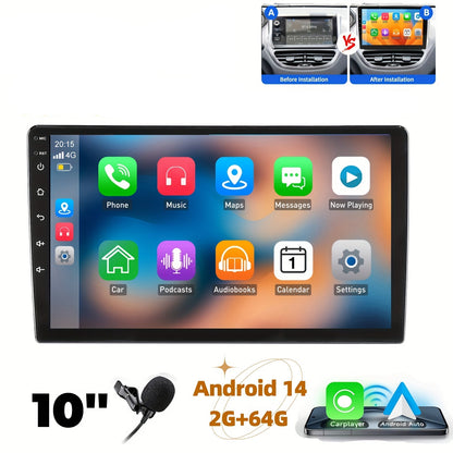 Multimedia Autoradio – 2 DIN Autoradio – Auto Stereo – Touchscreen Radio – Multimedia Speler – Met Microfoon – 10,1 Inch Capacitive Scherm – Android 14 Systeem