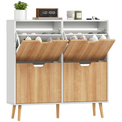 Schoenenkast – Schoenenrek – Schoenenopberger – Schoenenbank – 4 Deuren – 16 Paar Ruimte – Spaanplaat Met Houten Poten – Smal En Hoog Design