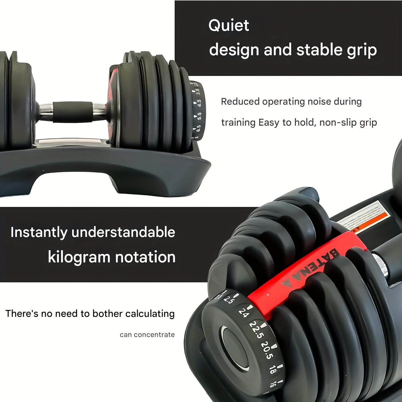 Quickly adjustable dumbbell 24kg, 1 second quick weight change, free weight combination, unisex strength training equipment (single piece)
