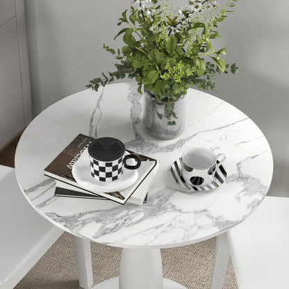 Rondetafel – Ronde Eettafel – Keukentafel – Kleine Tafel – Tafel Met Stalen Frame – Compact 70x74 cm – Melamine Blad – Antislip Voetjes – Wit