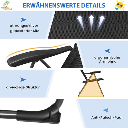 Tuinstoelen – Vouwstoelen – Balkonstoelen – Ligstoelen – Campingstoelen – 7-standen verstelbare rugleuning – Ademend metaal en Oxford-stof – Set van 2 – Zwart