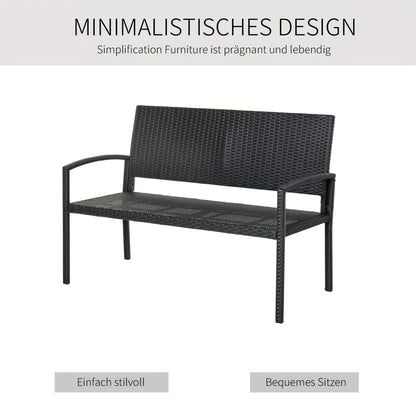 Tuinbank – Buitenbank – Parkbank – Loungebank – Zitbank – Polyrattan – Met Stalen Frame – 2-Zits – Weerbestendig – 122x60x87 cm – Zwart