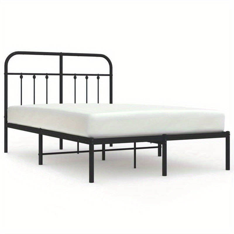 Modern Black Metal Bed Frame with Headboard - 120x200cm, Powder-Coated Construction for Durability & Stability, Easy Assembly, Minimalist Design for Contemporary Bedrooms, Contemporary Bedroom Furniture | Geometric Pattern Be
