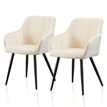 Velvet Stoelen – Eetkamerstoelen – Armleunstoel – Tub Chair – Lounge Stoel – Crème Kleur – Memory Foam Zitting – Stabiel Metalen Frame